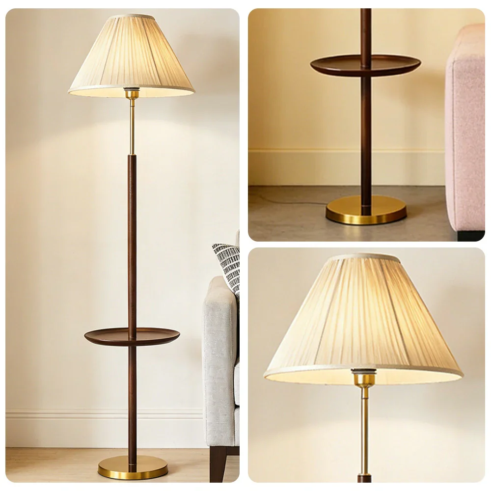 LIVARA Floor Lamp with Three Lighting Modes Beech Wood Top Handwoven Fabric Shade Stable Design - Image 3