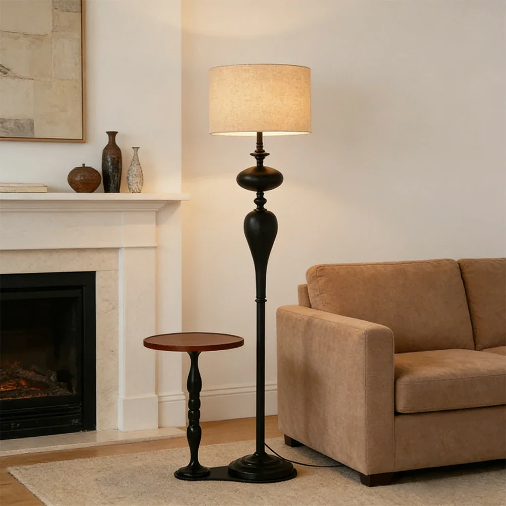 LIVARA Modern Floor Lamp Soft Ambient Light Beech Wood Top Handwoven Fabric Shade Elegant Style - Image 4