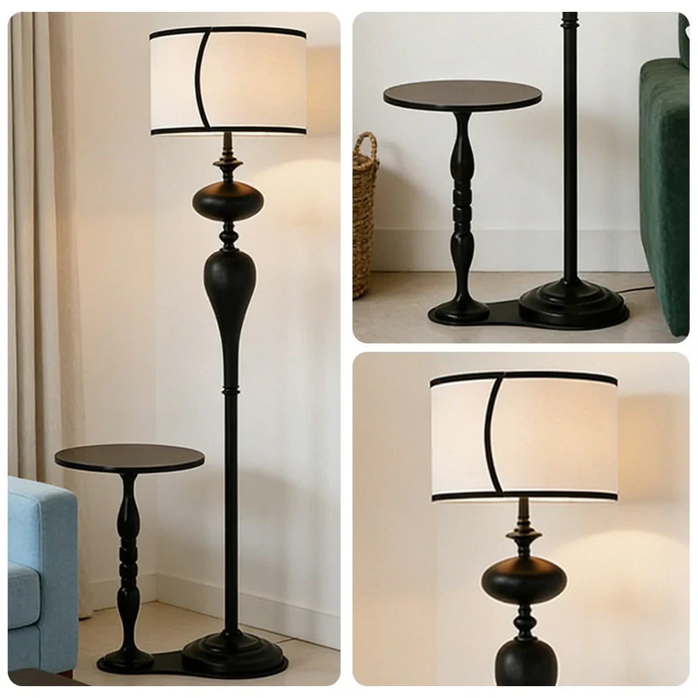 LIVARA Floor Lamp Three-Mode Light Beech Wood Top Handwoven Fabric Shade Heavy-Duty Base - Image 3