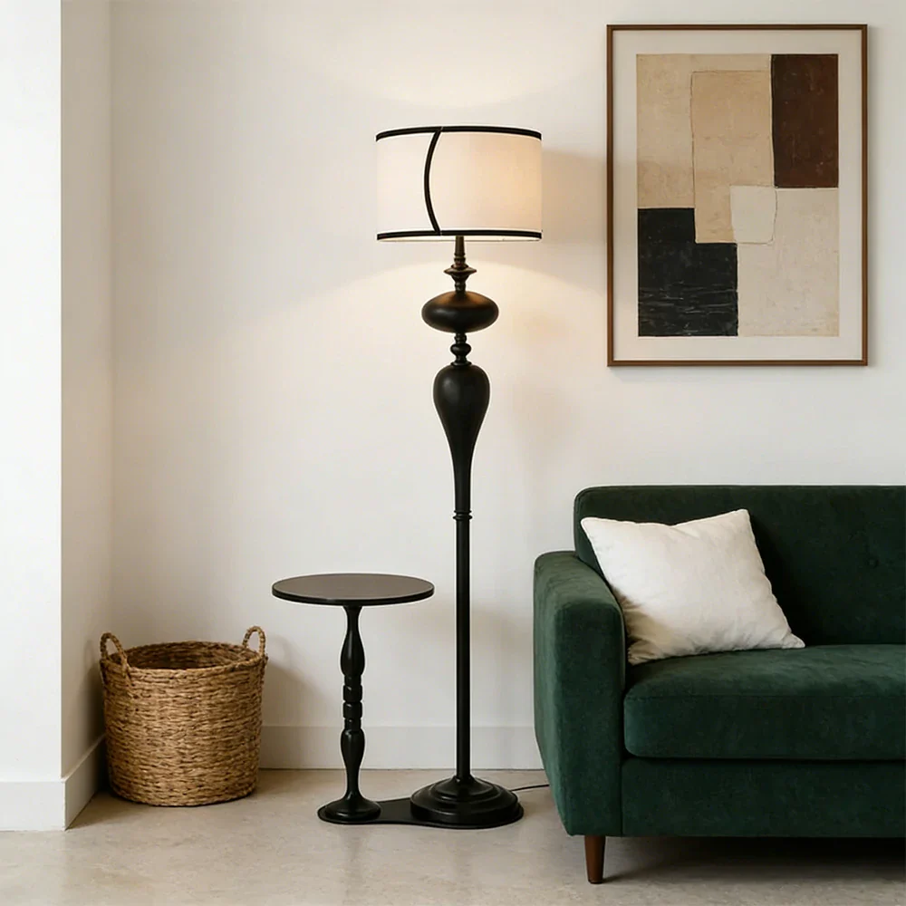 LIVARA Floor Lamp Three-Mode Light Beech Wood Top Handwoven Fabric Shade Heavy-Duty Base - Image 4