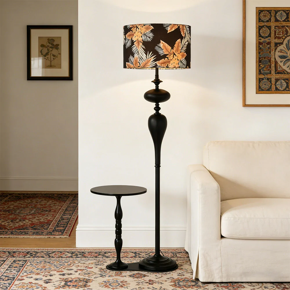 LIVARA Floor Lamp Three-Mode Lighting Beech Wood Tabletop Handwoven Fabric Shade Space-Saving Design - Image 4