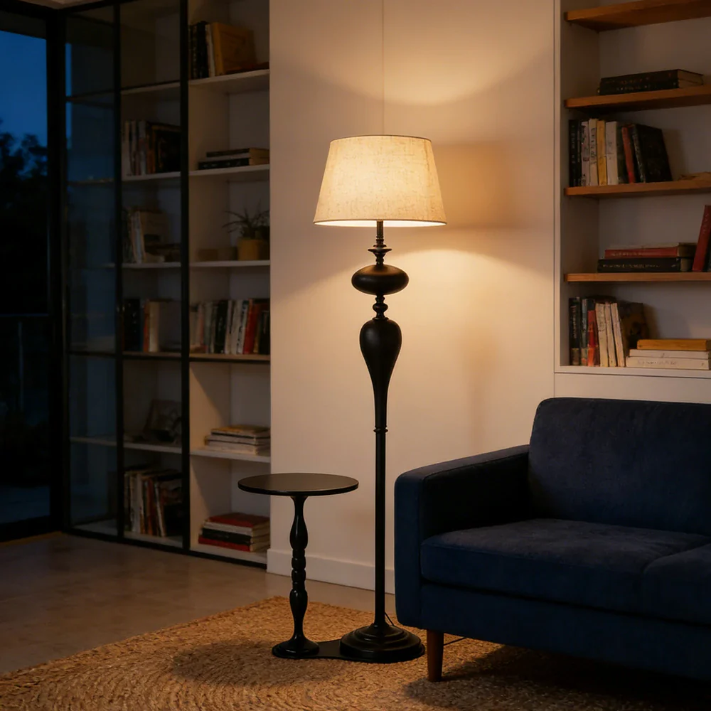 LIVARA Floor Lamp Soft Ambient Light Beech Wood Top Handwoven Fabric Shade Modern Home Style - Image 4