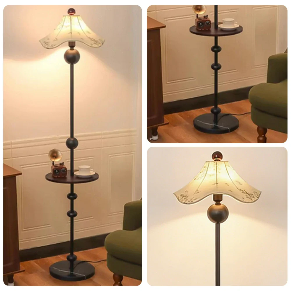 LIVARA Floor Lamp Soft Lighting Solid Wood Tabletop Printed Fabric Shade Marble Base Stable Design - Image 3