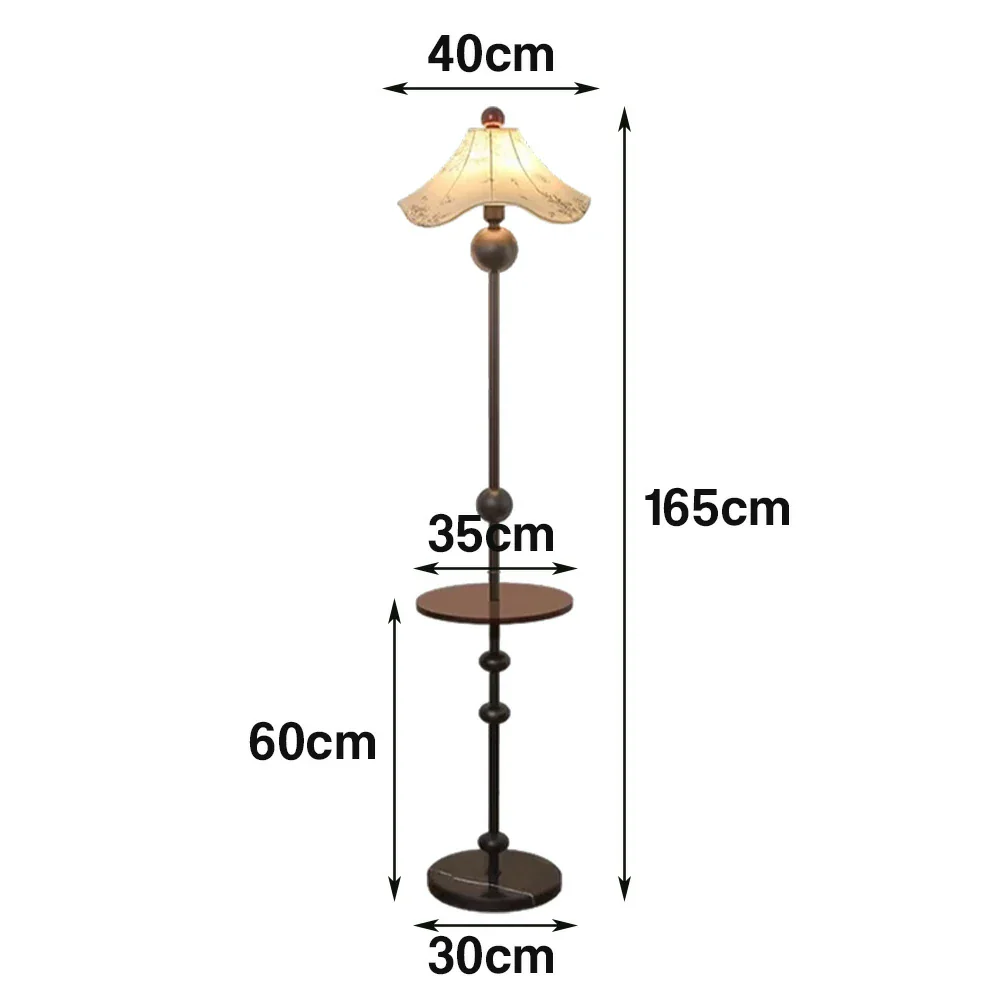 LIVARA Floor Lamp Soft Lighting Solid Wood Tabletop Printed Fabric Shade Marble Base Stable Design - Image 5