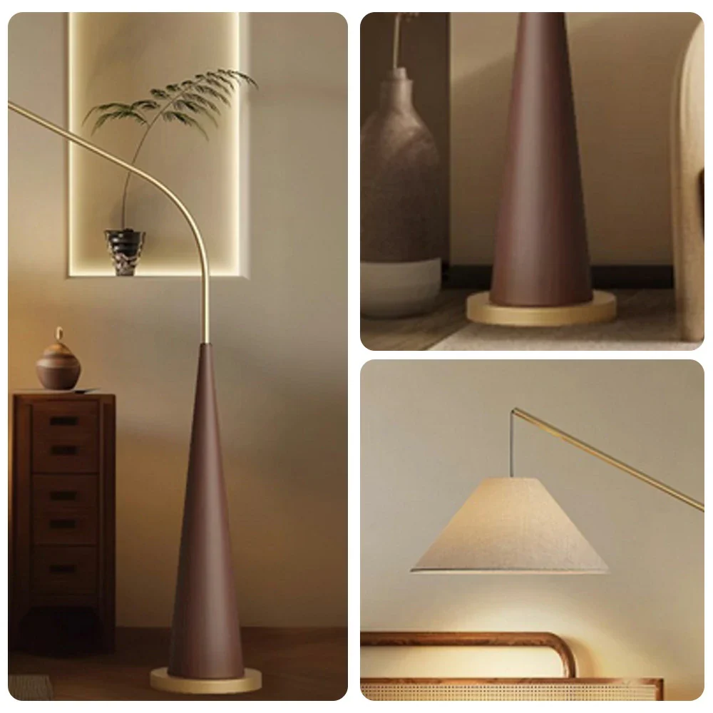 LIVARA Floor Lamp Soft Eye-Care Lighting Linen Fabric Shade Iron Frame Flicker-Free Design - Walnut - Image 3