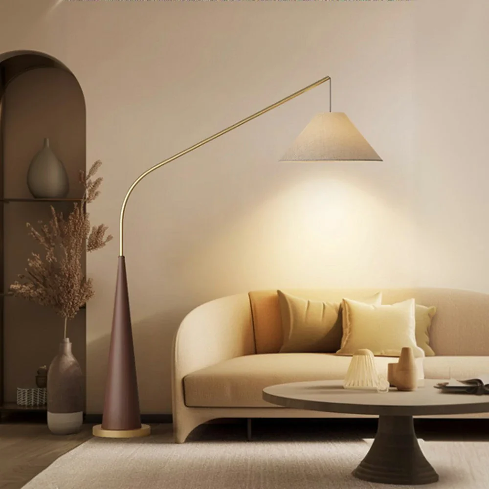 LIVARA Floor Lamp Soft Eye-Care Lighting Linen Fabric Shade Iron Frame Flicker-Free Design - Walnut - Image 4