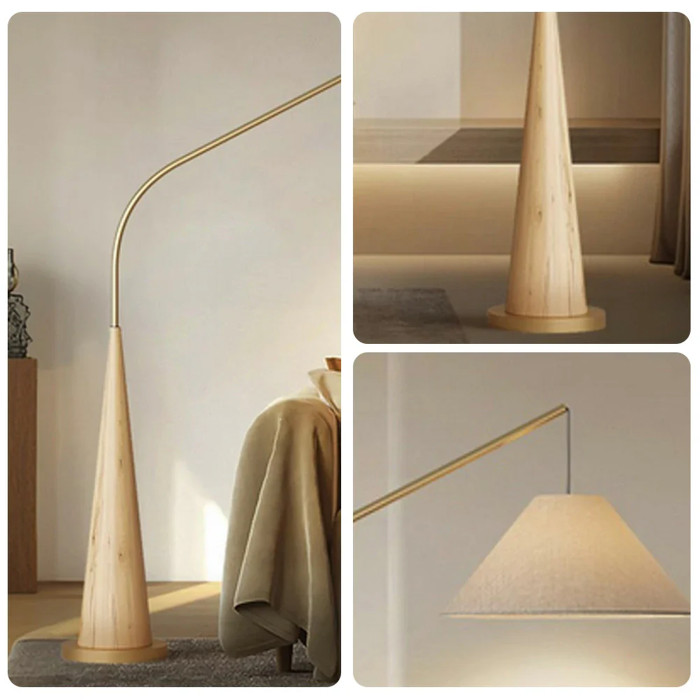LIVARA Floor Lamp Soft Eye-Care Lighting Linen Fabric Shade Iron Frame Flicker-Free Design - Wood - Image 3