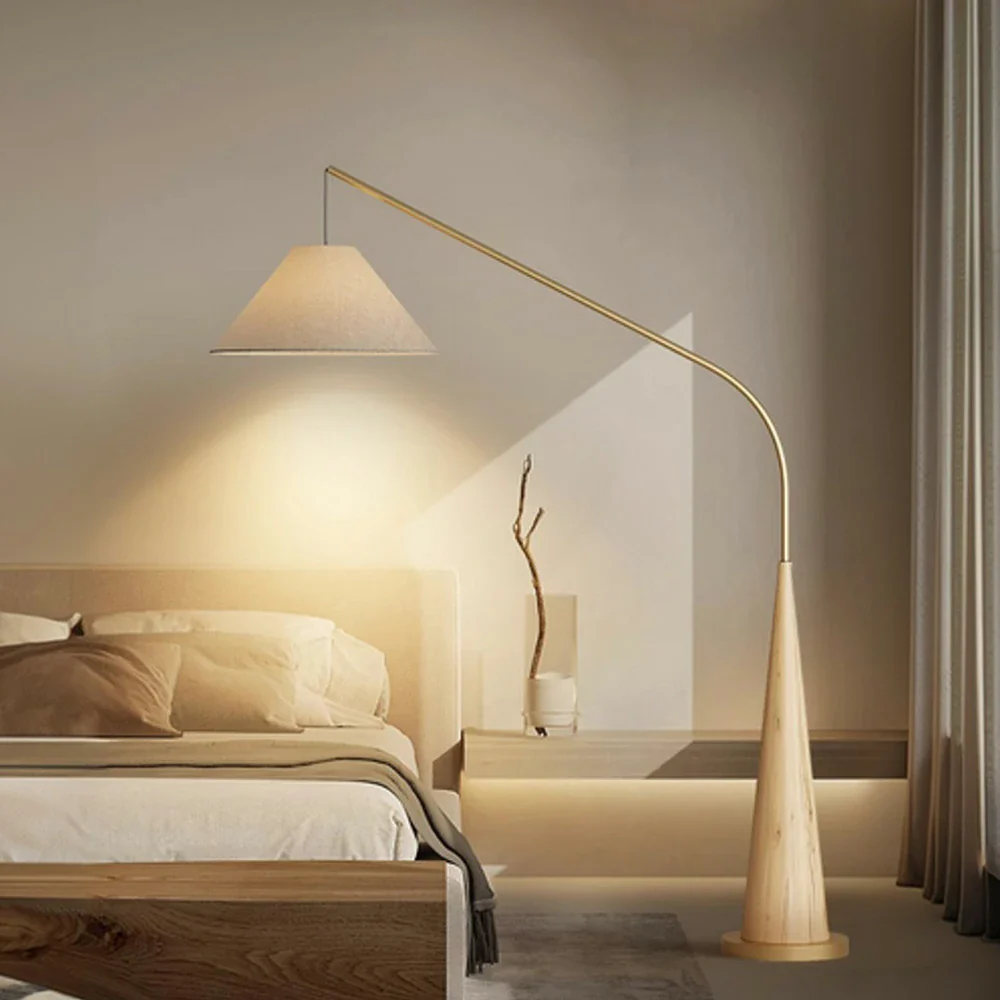 LIVARA Floor Lamp Soft Eye-Care Lighting Linen Fabric Shade Iron Frame Flicker-Free Design - Wood - Image 4
