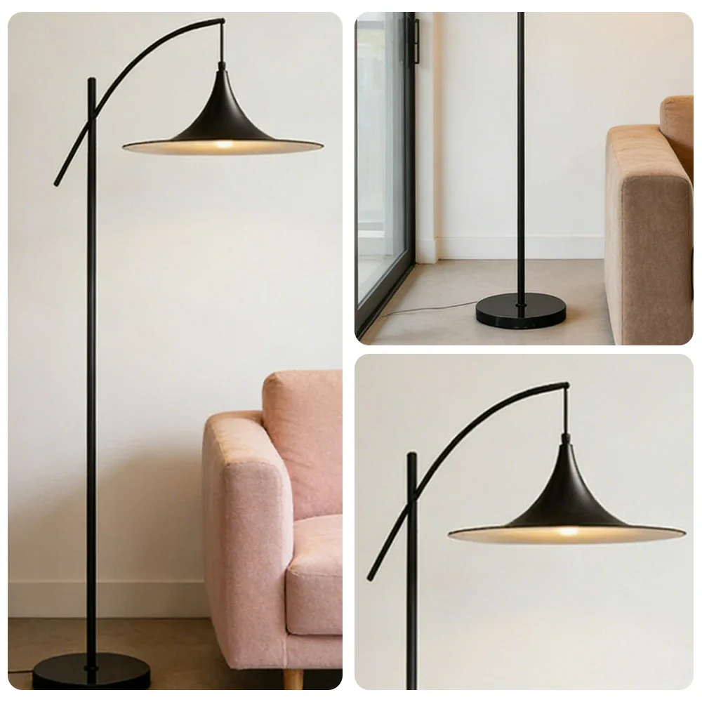 LIVARA Floor Lamp Soft Ambient Lighting UFO-Style Shade Metal & Marble Base Premium Design - Black - Image 3