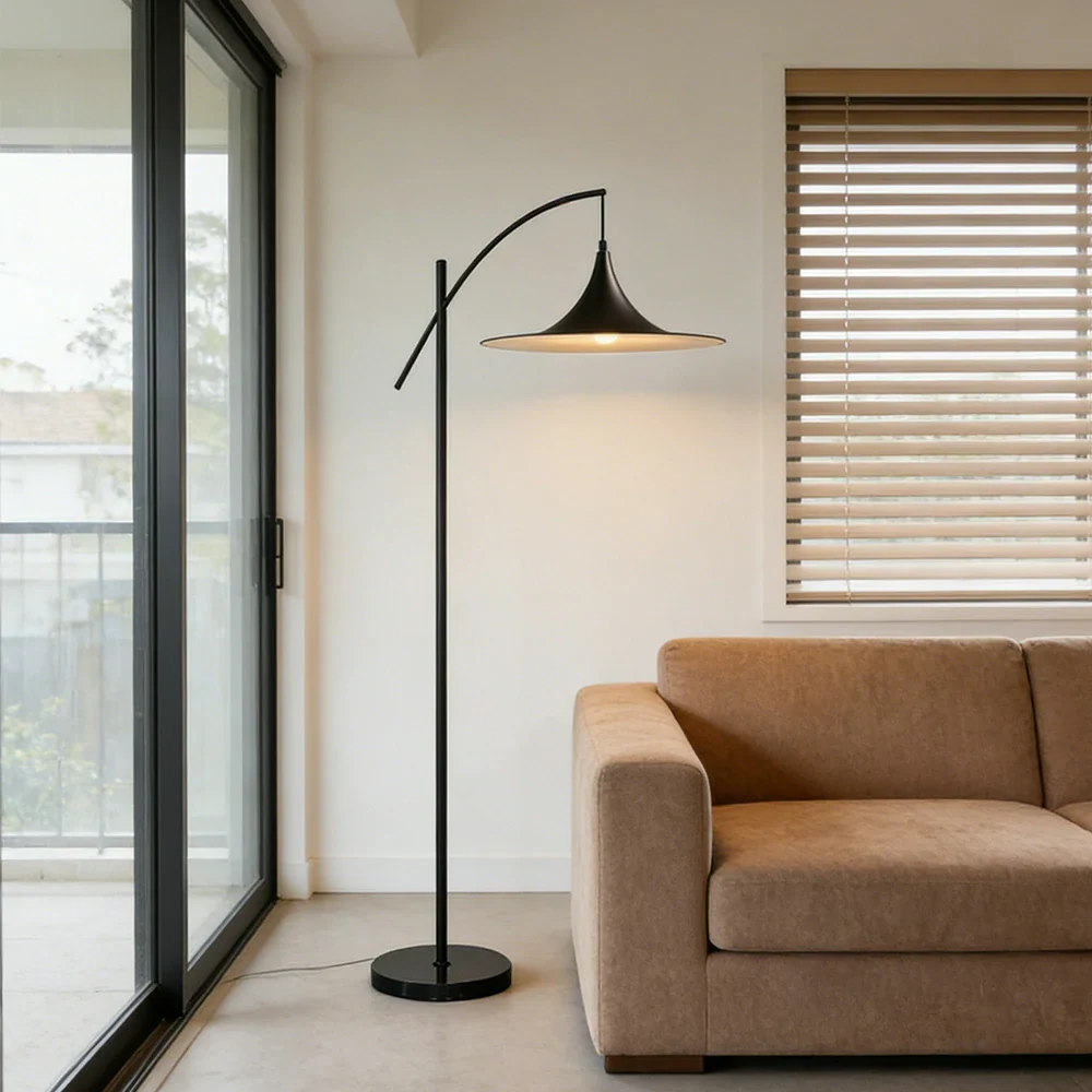 LIVARA Floor Lamp Soft Ambient Lighting UFO-Style Shade Metal & Marble Base Premium Design - Black - Image 4