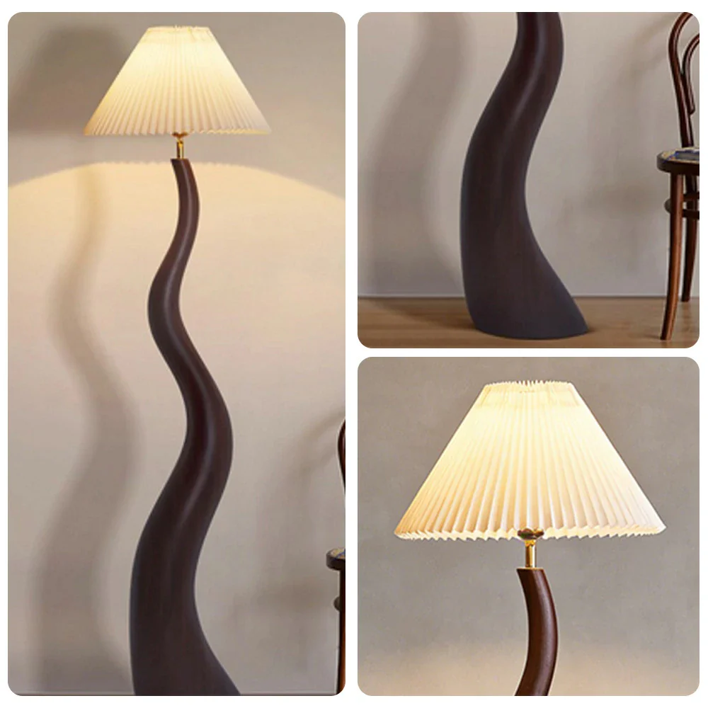 LIVARA Floor Lamp Adjustable Shade Soft Lighting Fabric & Resin Build Pleated Design - Walnut - Image 3