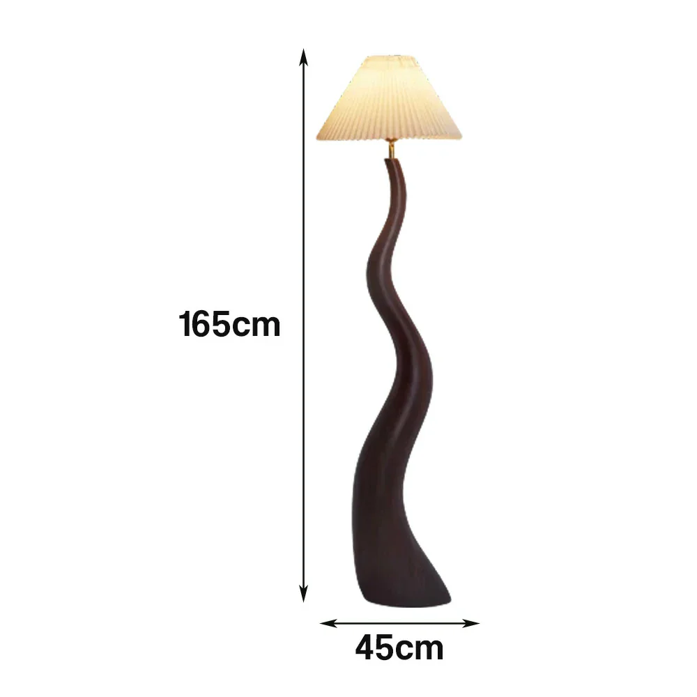 LIVARA Floor Lamp Adjustable Shade Soft Lighting Fabric & Resin Build Pleated Design - Walnut - Image 5